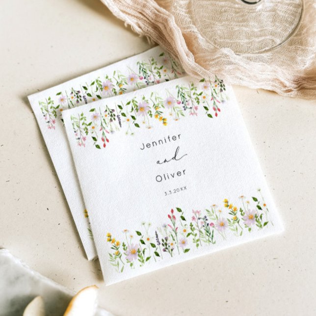 Wildflowers Minimalist Elegant Wedding Script Napkins (Creator Uploaded)