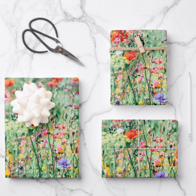 Wildflowers mix of flowers photo wrapping paper sheets (Front)