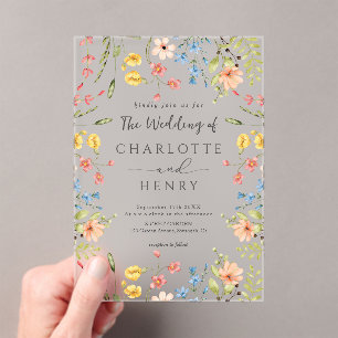  Wildflowers Modern Elegant Garden Wedding  Acrylic Invitations