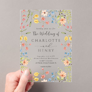  Wildflowers Modern Elegant Garden Wedding  Acrylic Invitations