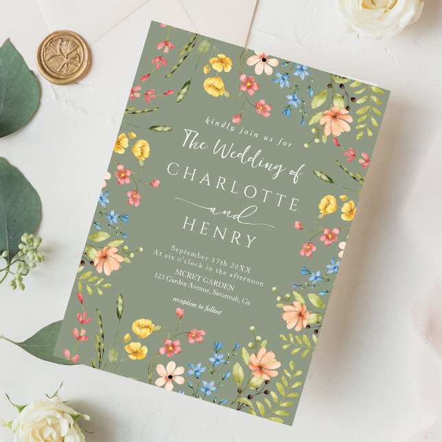  Wildflowers Modern Elegant Sage Garden Wedding  Invitation (Creator Uploaded)