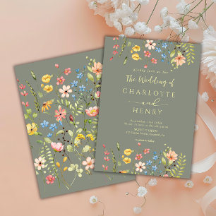  Wildflowers Modern Elegant Sage Green Wedding  Invitation
