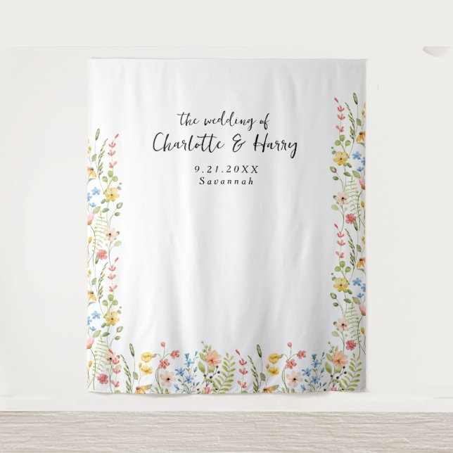 Wildflowers Modern Floral Wedding Photo  Backdrop (Front)