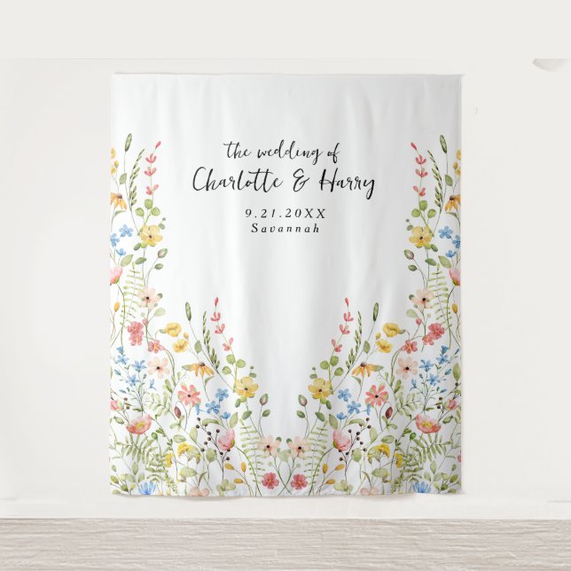 Wildflowers Modern Garden  Wedding Photo  Backdrop (Front)