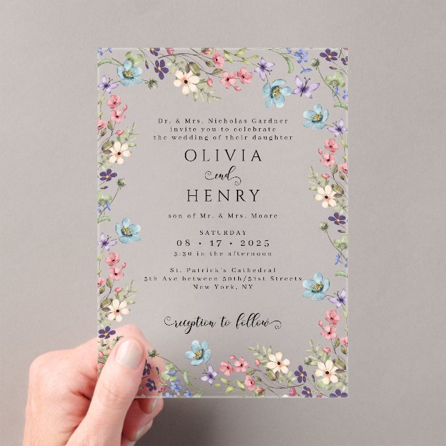 Wildflowers Modern Rustic Garden Spring Wedding Acrylic Invitations (Insitu (Handheld))