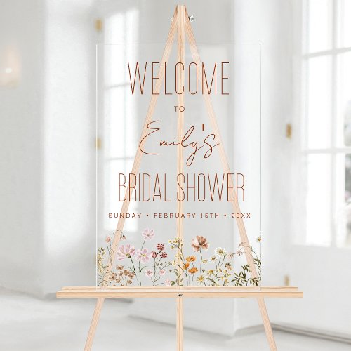 Wildflowers Modern Script Wedding Welcome Elegant Acrylic Sign