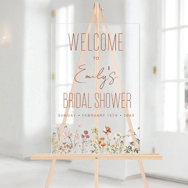 Wildflowers Modern Script Wedding Welcome Elegant Acrylic Sign (Creator Uploaded)