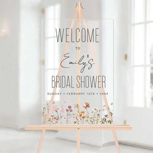 Wildflowers Modern Script Wedding Welcome Elegant Acrylic Sign