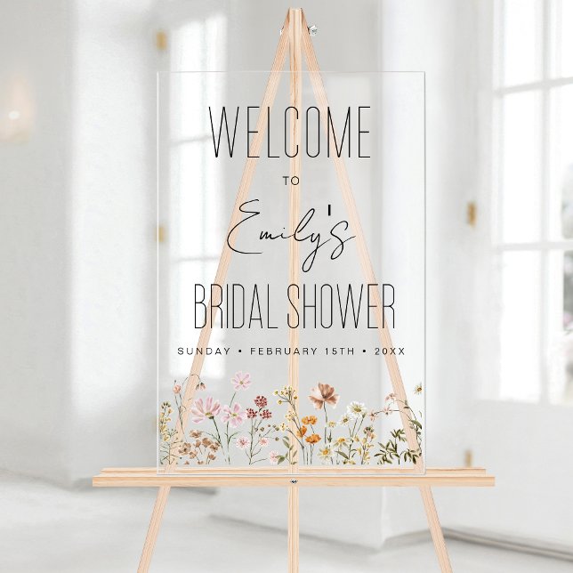 Wildflowers Modern Script Wedding Welcome Elegant Acrylic Sign (Creator Uploaded)
