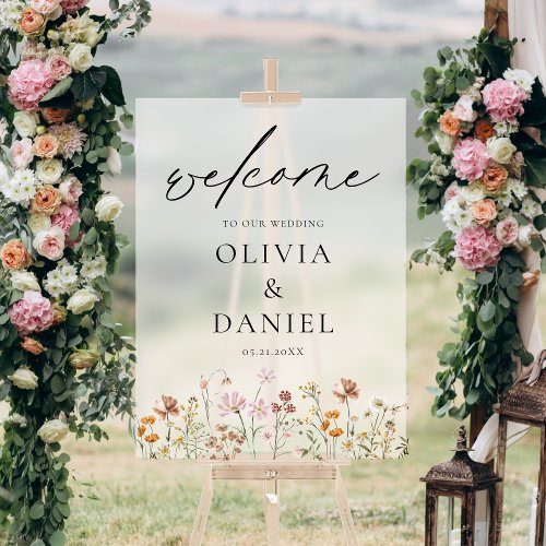 Wildflowers Modern Script Wedding Welcome Elegant Acrylic Sign