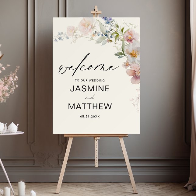 Wildflowers Modern Script Wedding Welcome Elegant Foam Board (Creator Uploaded)