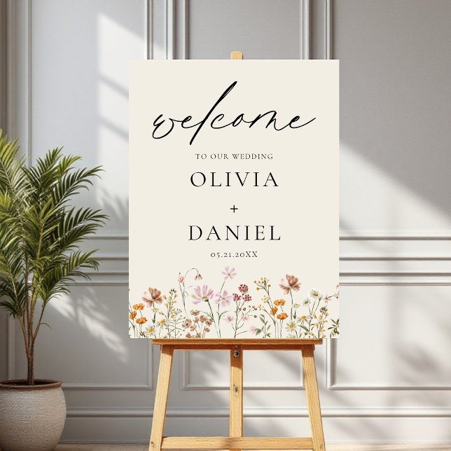 Wildflowers Modern Script Wedding Welcome Elegant Foam Board (Creator Uploaded)
