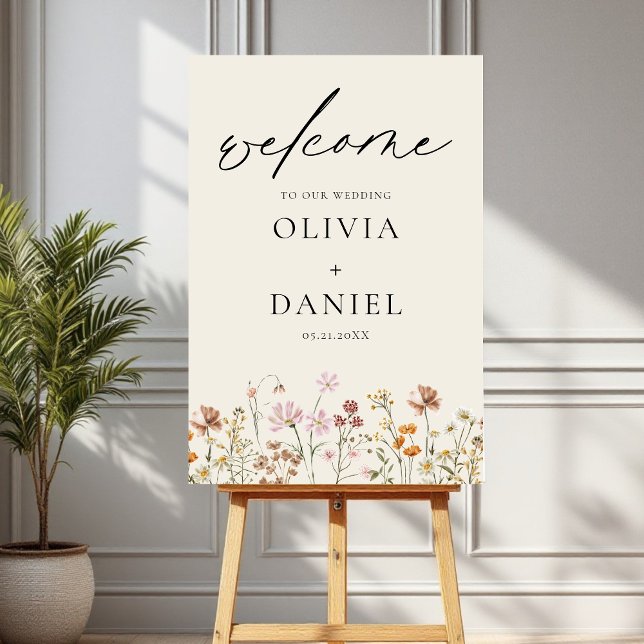 Wildflowers Modern Script Wedding Welcome Elegant Foam Board (Creator Uploaded)
