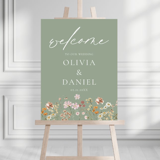 Wildflowers Modern Script Wedding Welcome Elegant Foam Board (Creator Uploaded)