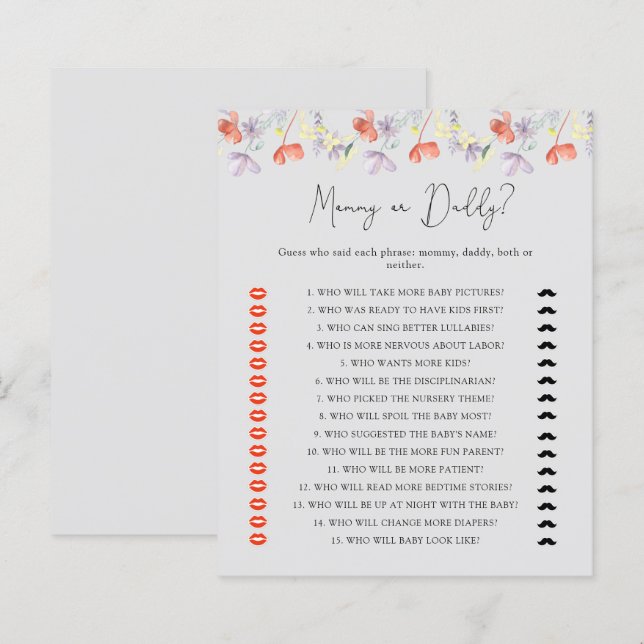Wildflowers mommy or daddy baby shower game (Front/Back)