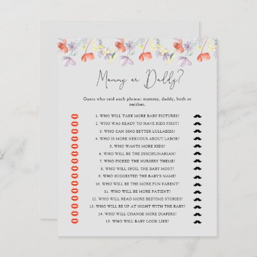 Wildflowers mommy or daddy baby shower game