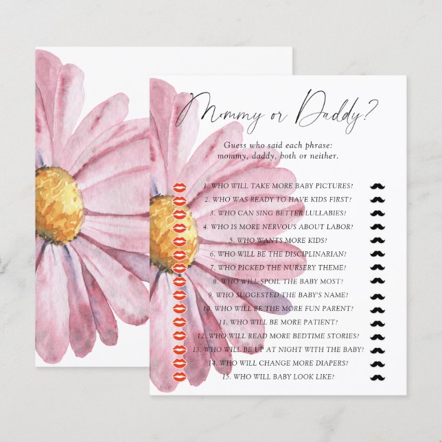 Wildflowers mommy or daddy baby shower game (Front/Back)