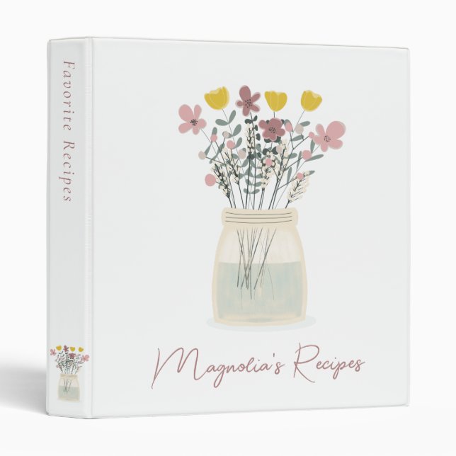 Wildflowers Monogram Bridal Shower Recipe 3 Ring Binder (Front/Spine)