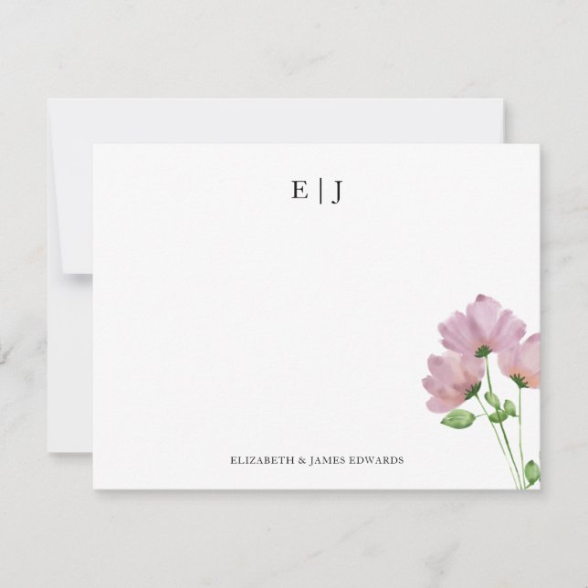 Wildflowers Monogram Couple Initials Personalized Note Card (Front)