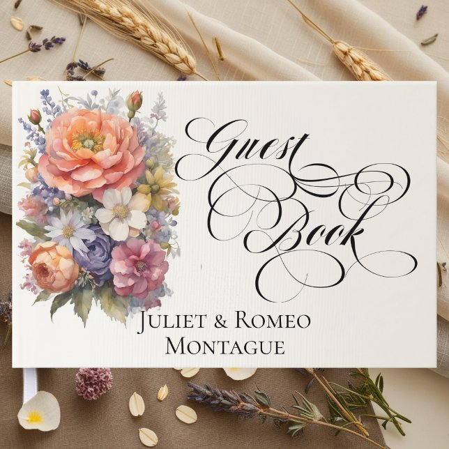 Wildflowers & Monogram - Ivory Guest Book (Creator Uploaded)