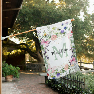 Wildflowers Monogram Name Spring House Flag