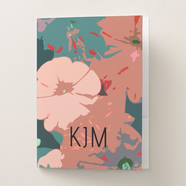 Wildflowers Monograms Floral Wedding Birthday Gift Pocket Folder (Front)