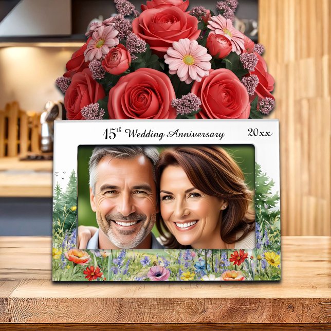 Wildflowers Mountains 15th Wedding Anniversary  Magnetic Frame (Creator Uploaded)