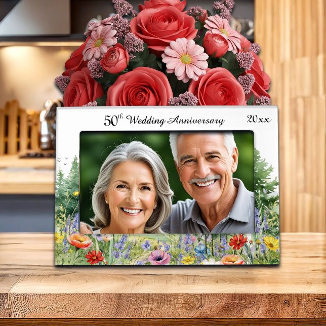 Wildflowers Mountains 50th Wedding Anniversary  Magnetic Frame (Creator Uploaded)