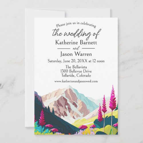 Wildflowers Mountains Watercolor Wedding  Invitation