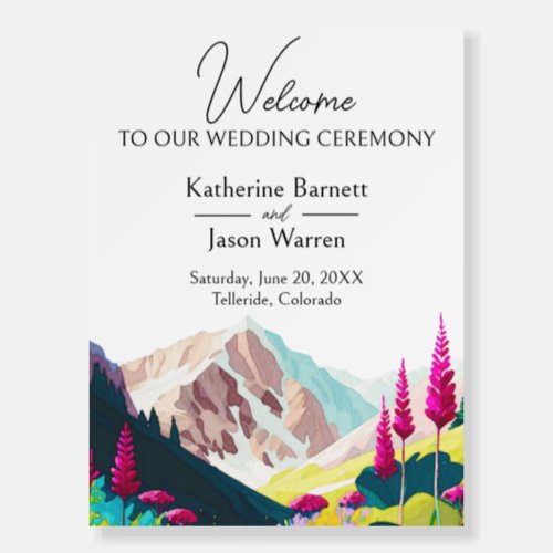 Wildflowers Mountains Watercolor Wedding Welcome Foam Board