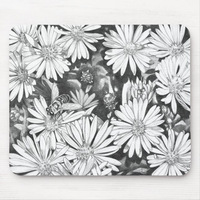 Wildflowers Mousepad  Flower Sketch Computer Decor (Front)