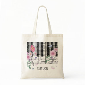 wildflowers music piano name tote bag