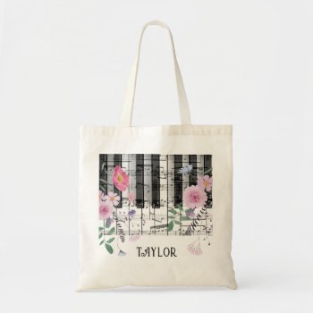 Wildflowers Music Piano Name Tote Bag by musickitten at Zazzle