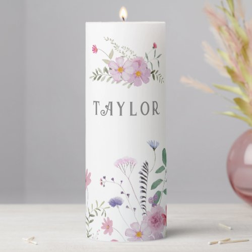 wildflowers name girly pillar candle