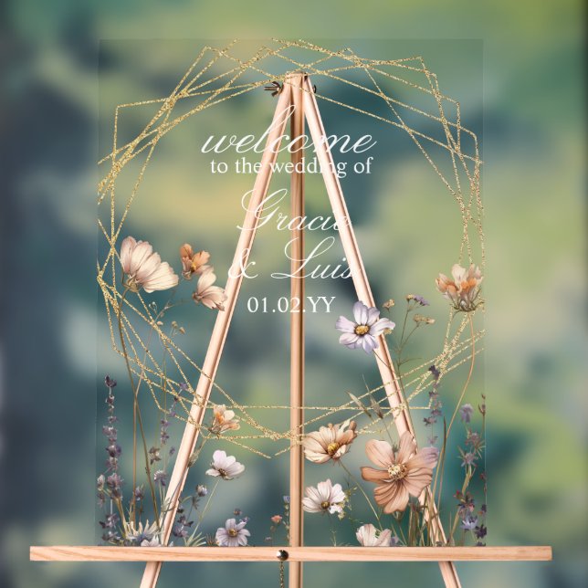 Wildflowers Natural Botanical Florals Wedding Acrylic Sign (Neutral)