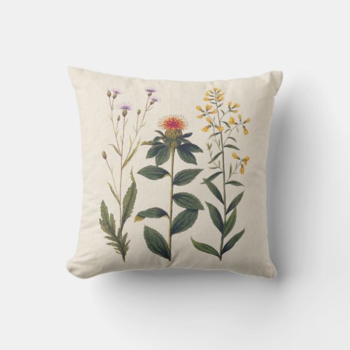 Wildflowers Nature Lover Antique Print Throw Pillow