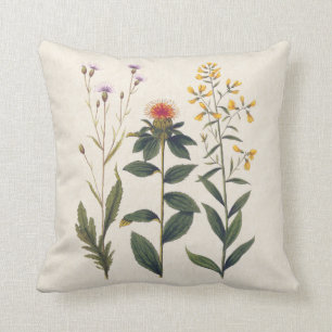 Wildflowers Nature Lover Antique Print Throw Pillow