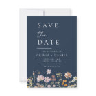 Wildflowers Navy Blue Save the Date Minimalist 