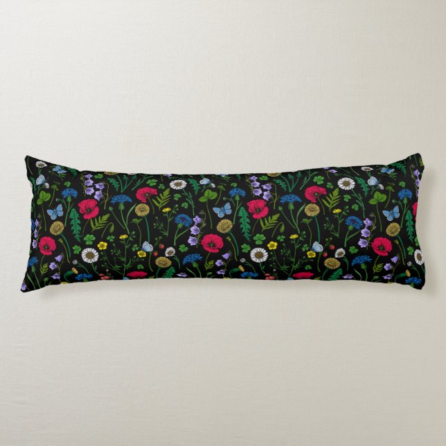 Wildflowers on black body pillow (Front)