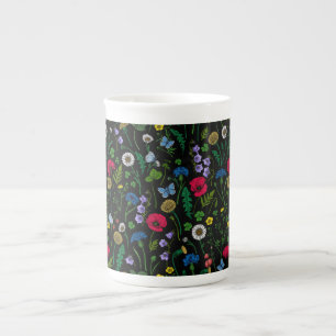 Wildflowers on black bone china mug
