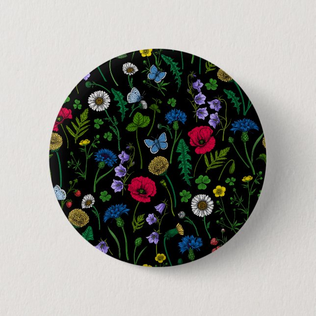 Wildflowers on black button (Front)