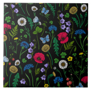 Wildflowers on black ceramic tile