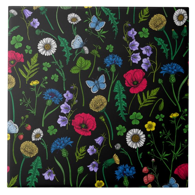 Wildflowers on black ceramic tile (Front)