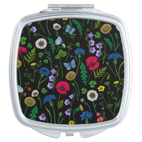 Wildflowers on black compact mirror