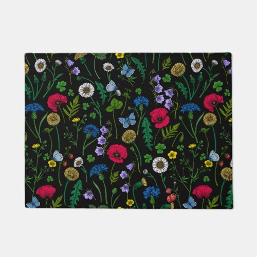 Wildflowers on black doormat