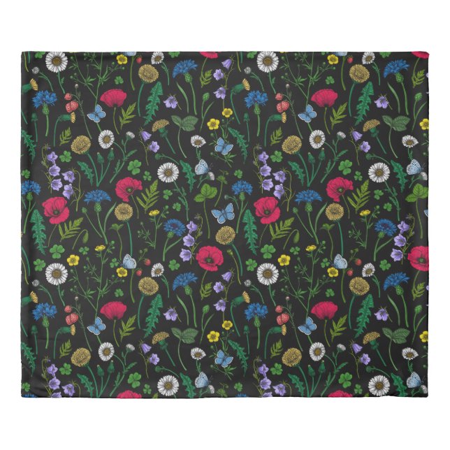 Wildflowers on black duvet cover (Front)