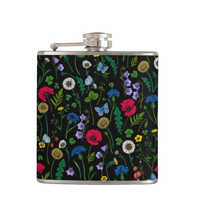 Wildflowers on black flask (Front)
