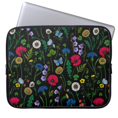 Wildflowers on black laptop sleeve