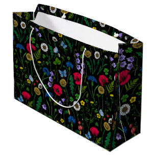 Wildflowers on black large gift bag
