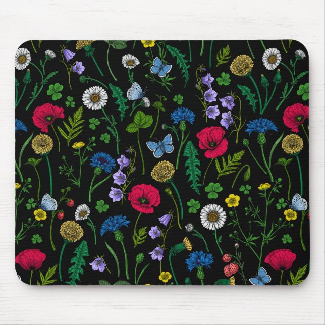 Wildflowers on black mouse pad (Front)